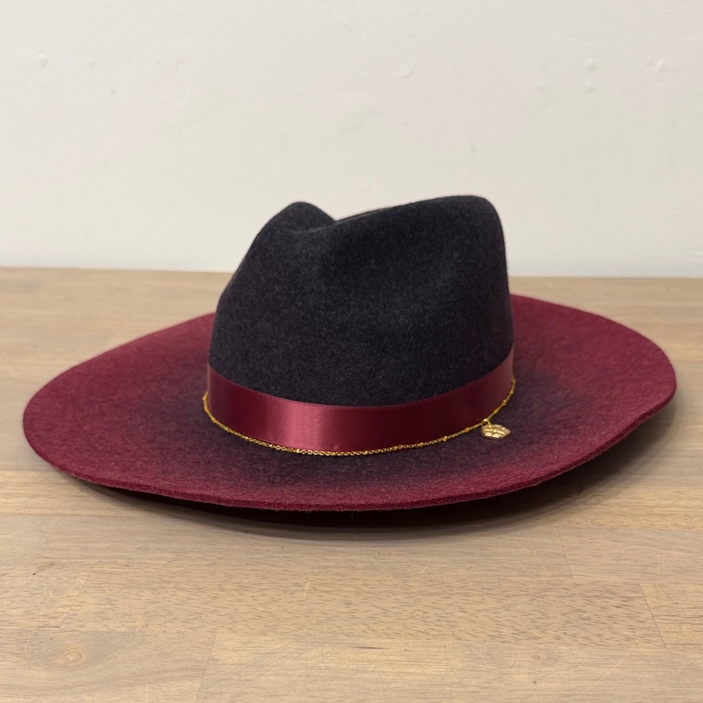 Trina Turk Burgundy and Black Wool Hat